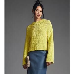 Anthropologie Mock Neck Sweater Oversized Yellow Knit Wide Sleeve Boho Pullover